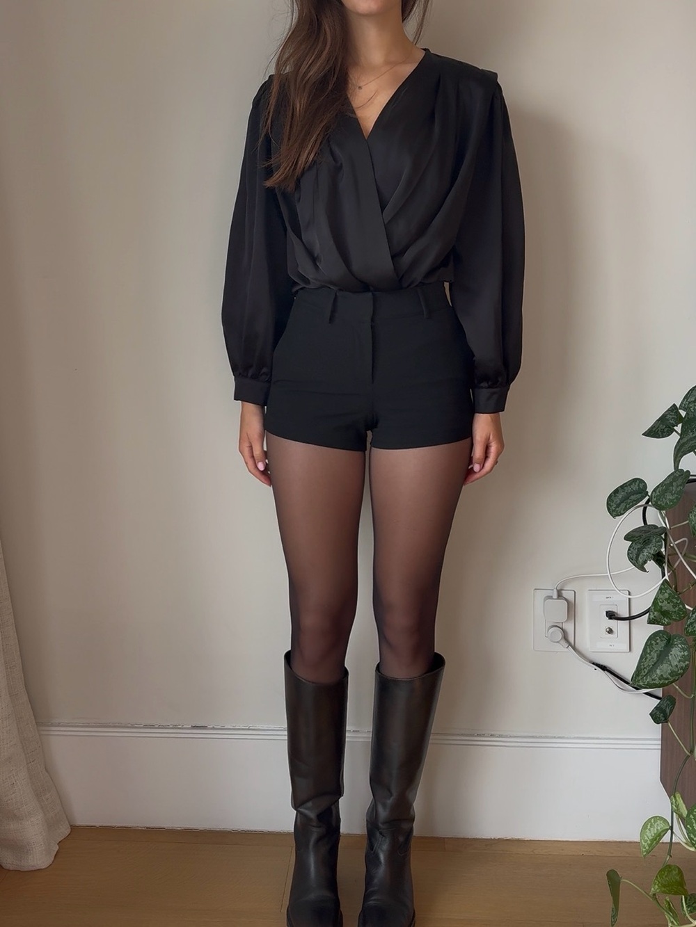 Bershka Black High-Waist Tailored Shorts